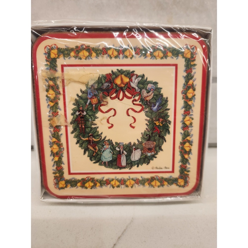Pimpernel '12 Days of Christmas' Coasters Wreath Garland Theme Cork Box of 6 New